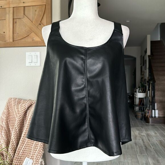 NWOT Free People Sleeveless Tank Flared Vegan Leather S Western Retro Black Chic - Picture 1 of 13